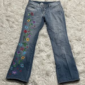 M. Officer Women's Blue Jeans with Floral Embroidery EU 40 US 12 Y2K